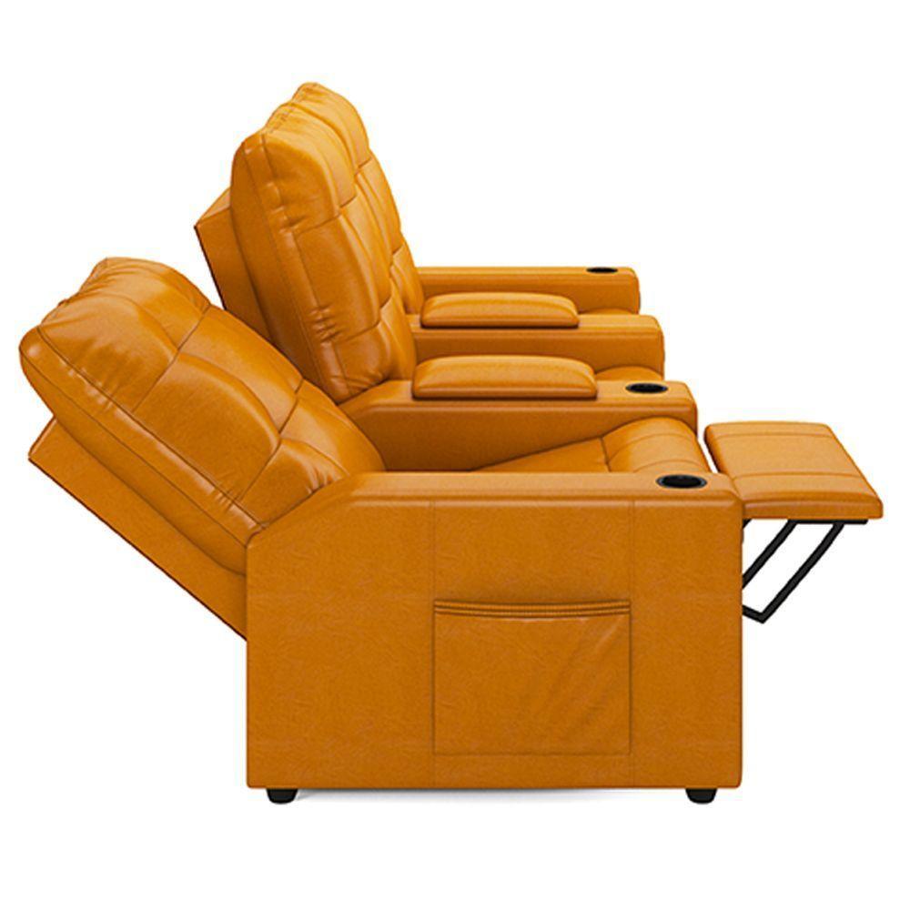 Poltrona Reclinável Para Cinema Parma 3 Lugares Baú Usb Pu Fh1 - D'rossi Cor Whisky - 4