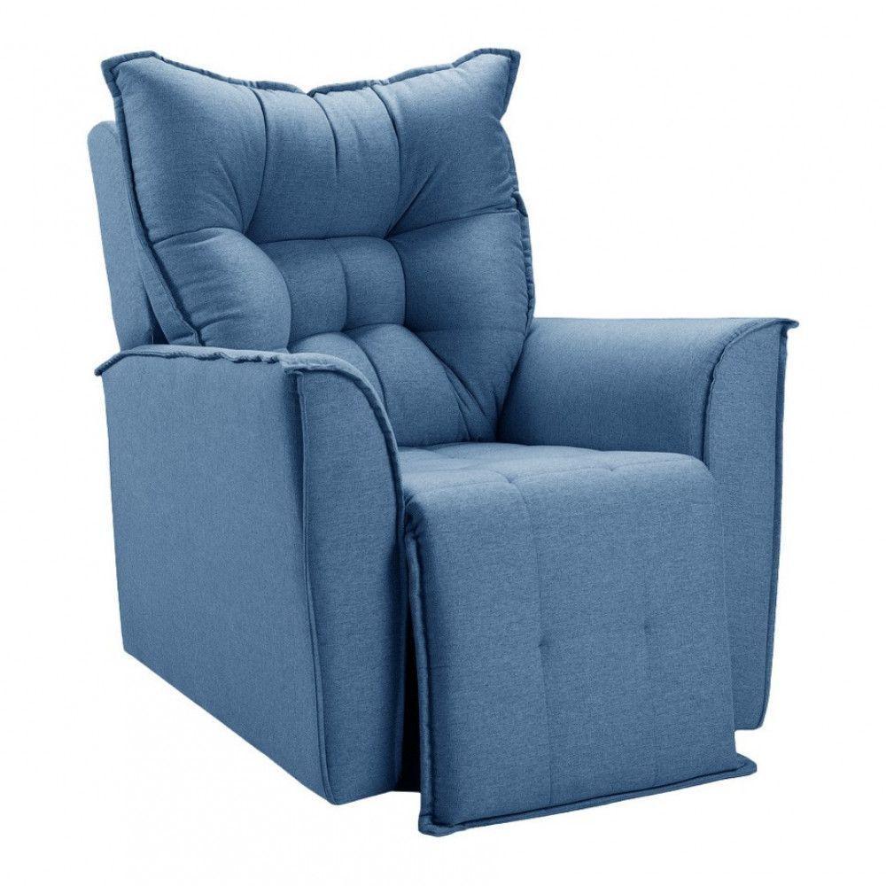 Poltrona Do Papai Reclinável King Linho Shop Das Cabeceiras Azul Linho - 1