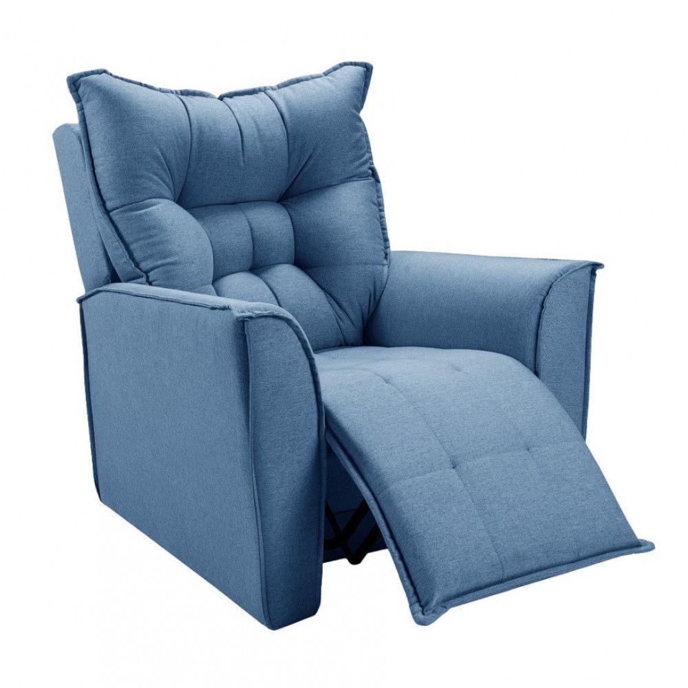 Poltrona Do Papai Reclinável King Linho Shop Das Cabeceiras Azul Linho - 2