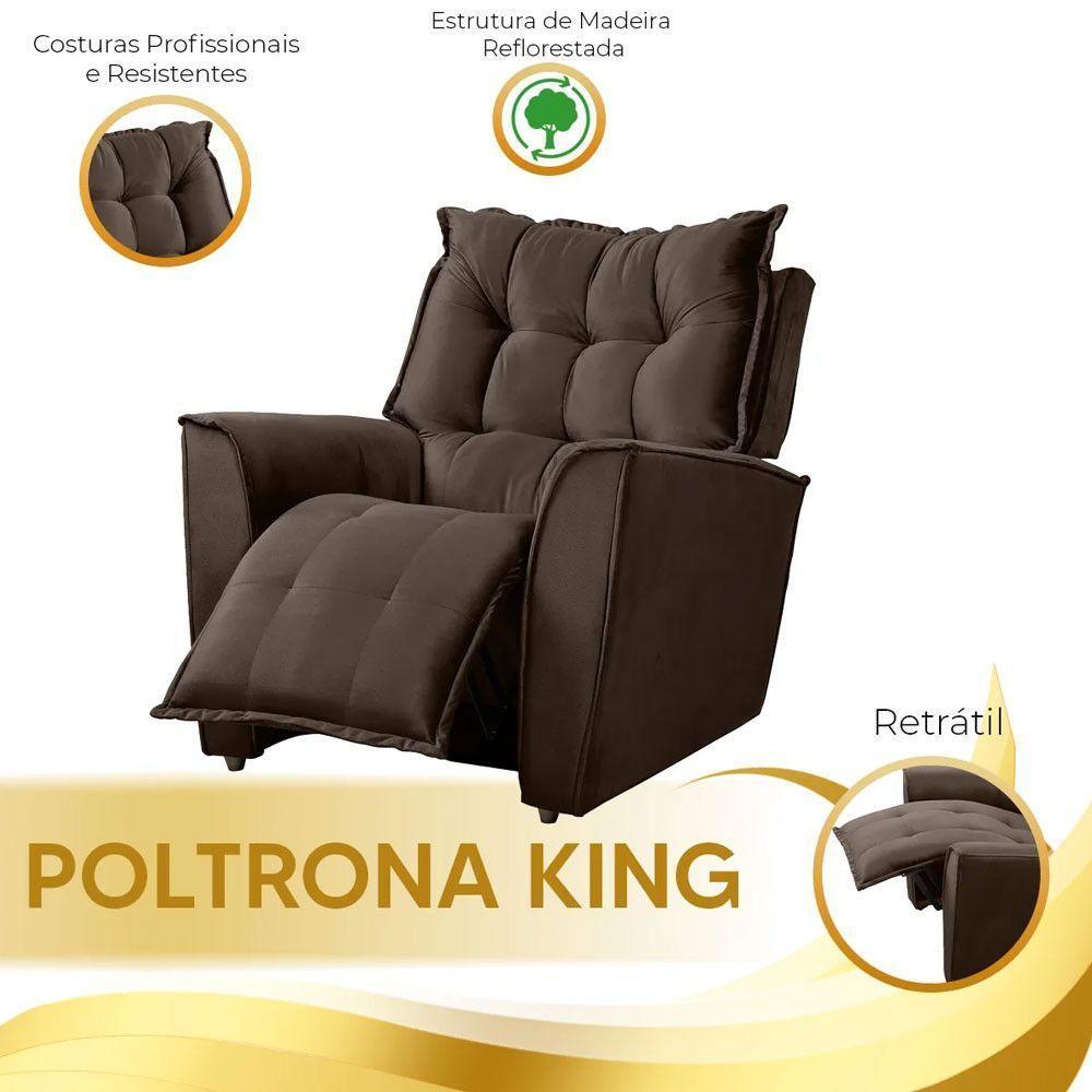 Poltrona Do Papai Reclinável King Veludo Shop Das Cabeceiras Marrom Chocolate - 3