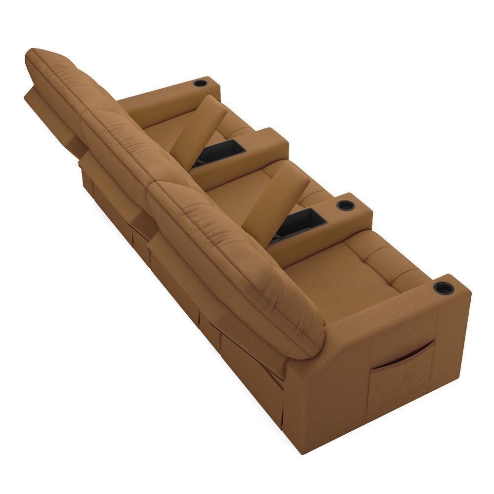 Poltrona Do Papai Reclinável Cinema 3 Lugares Manual Baú Usb Haifa F05 Facto Caramelo - Lyam Decor - 2