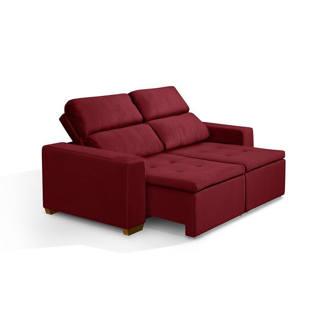 Sofá 3 Lugares 195cm C/ Molas Retrátil E Reclinável Vermelho - 3