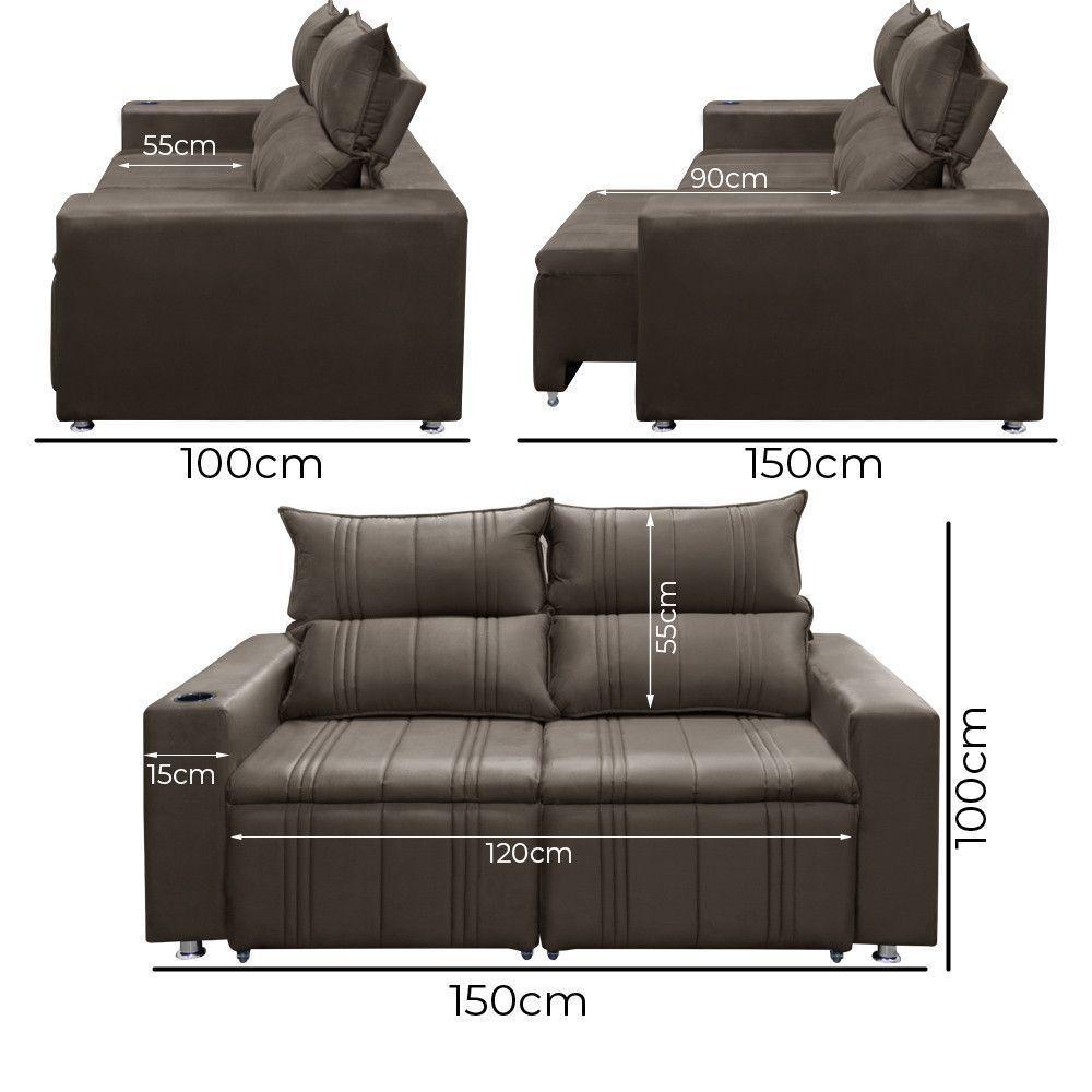 Sofá 2 Lugares Retrátil Madri 1,50m C-molas Veludo Chocolate - 3