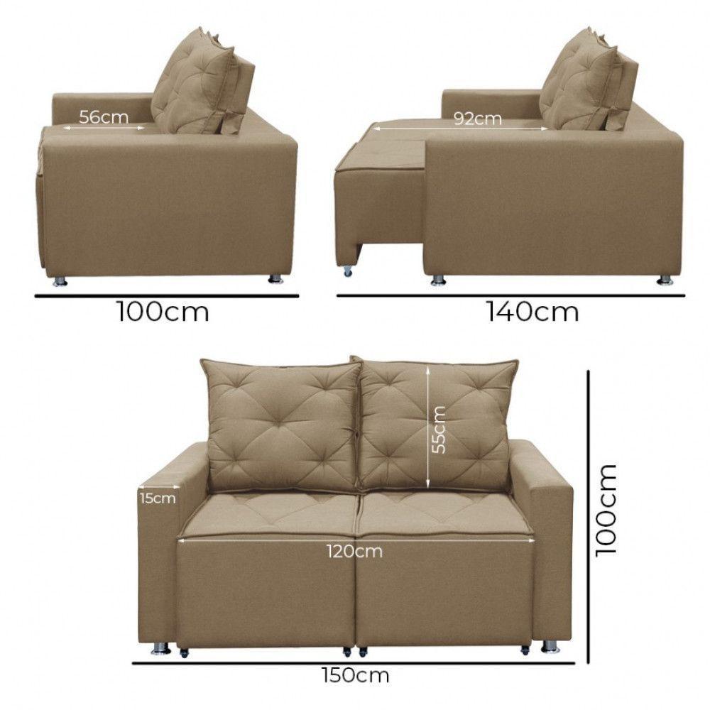 Sofá Retrátil 2 Lugares Bariloche 1.50cm Shop Das Cabeceiras Capuccino - 5