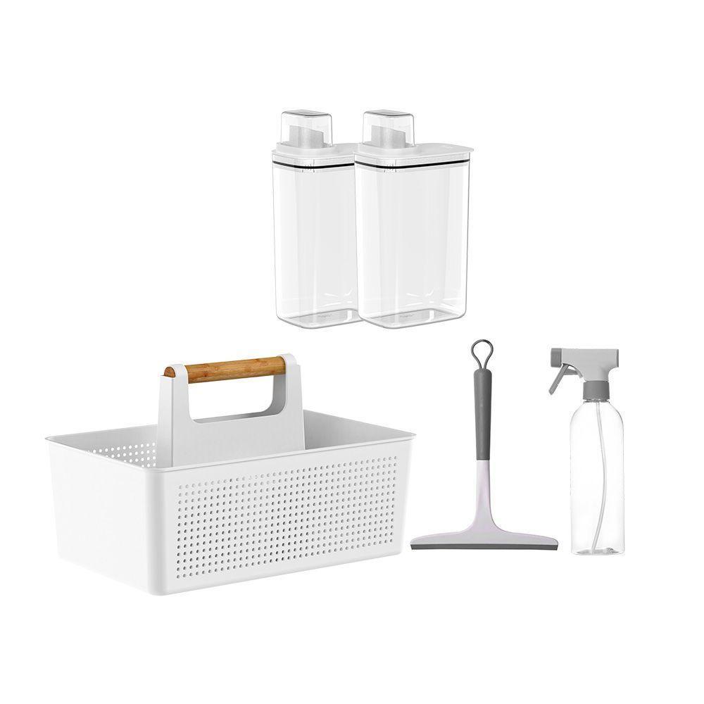 Kit Lavandeira Flow Com 02 Dispenser De Sabão 2,3 L + 01 Borrifador + 01 Rodo + 01 Cesto Branco Ou - 1