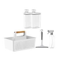 Kit Lavandeira Flow Com 02 Dispenser De Sabão 2,3 L + 01 Borrifador + 01 Rodo + 01 Cesto Branco Ou - 1