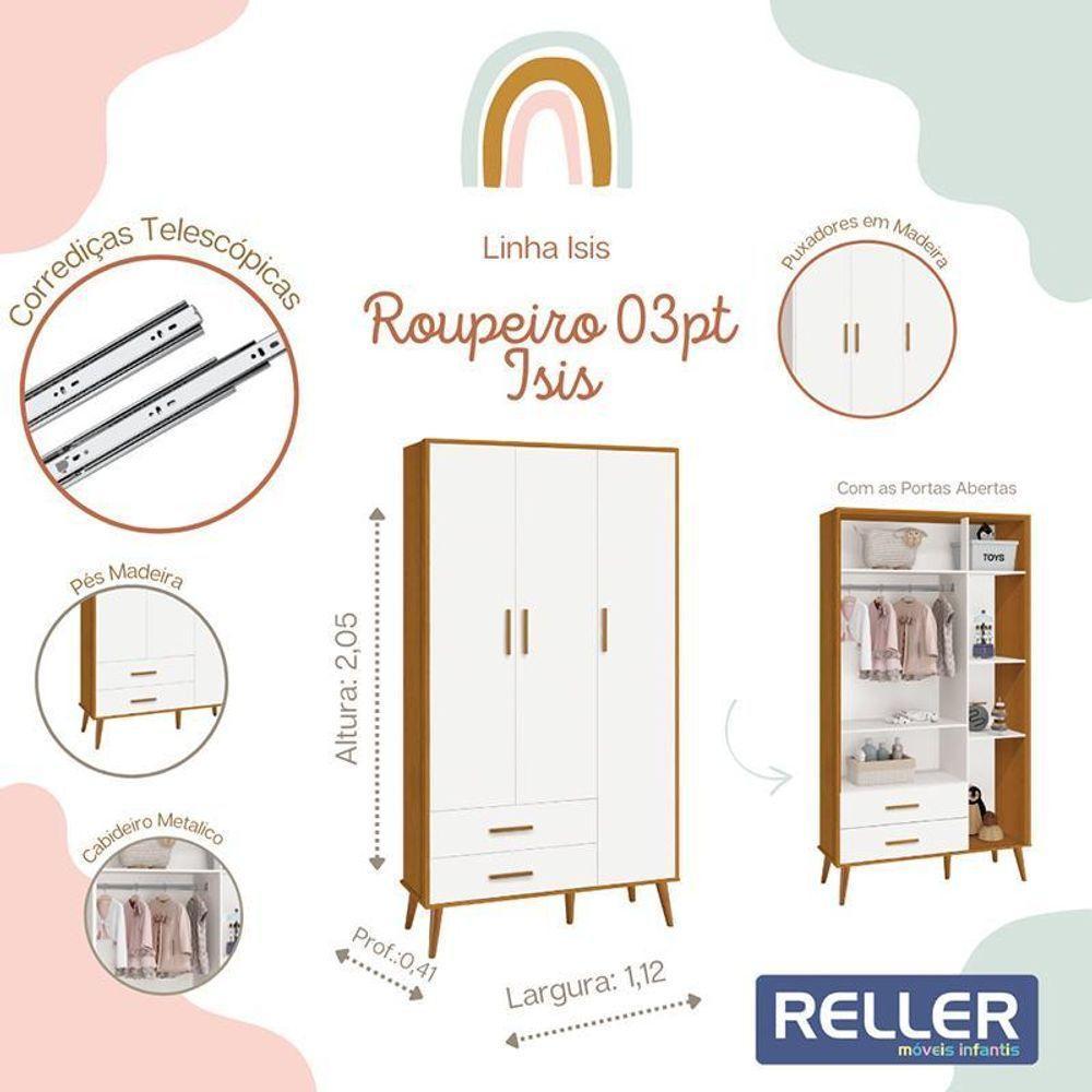 Guarda Roupa Infantil Isis 3 Portas E 2 Gavetas Branco/savana - Reller Móveis Branco/savana - 2