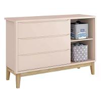 Jogo De Quarto Classic Guarda Roupa 3 Portas E Cômoda Rosa Fosco Com Pés Madeira Natural - Reller Móveis Rosa Fosco - 2