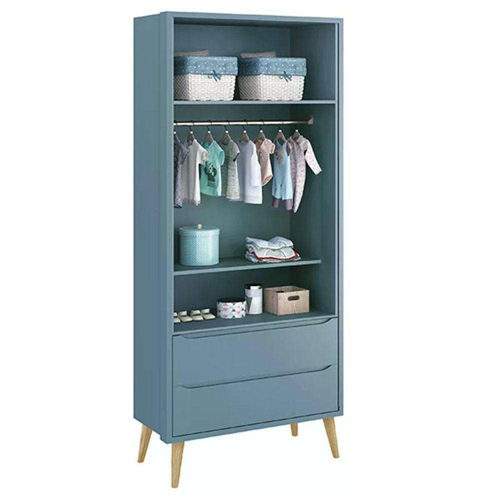 Guarda Roupa Infantil Theo 2 Portas Azul Fosco Com Pés Madeira Natural - Reller Móveis Azul Fosco - 2