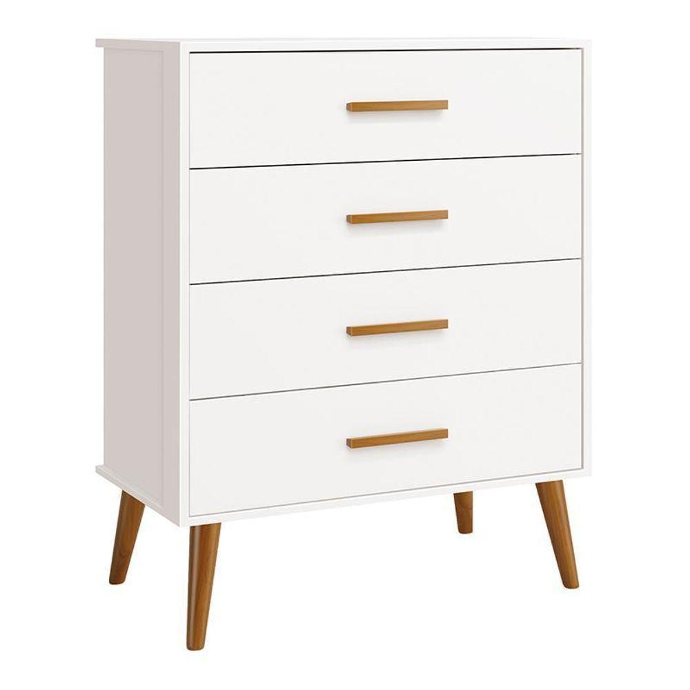 Jogo De Quarto Infantil Isis Guarda Roupa 4 Portas E Cômoda 4 Gavetas Branco - Reller Móveis Branco - 3