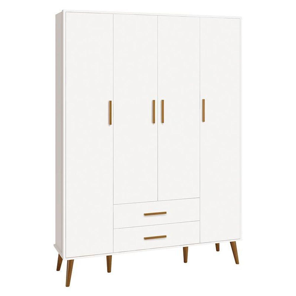 Jogo De Quarto Infantil Isis Guarda Roupa 4 Portas E Cômoda 4 Gavetas Branco - Reller Móveis Branco - 6