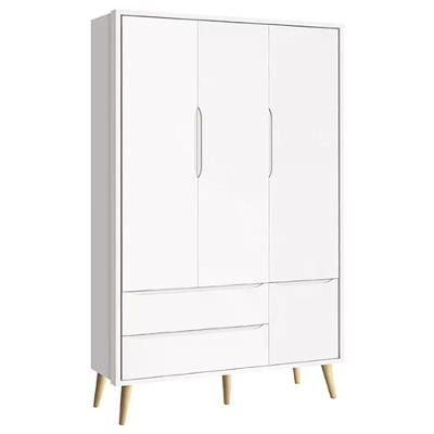 Guarda Roupa Infantil Theo 3 Portas Branco Fosco Com Pés Madeira Natural - Reller Móveis Branco Fosco