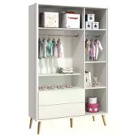 Guarda Roupa Infantil Theo 3 Portas Branco Fosco Com Pés Madeira Natural - Reller Móveis Branco Fosco - 2