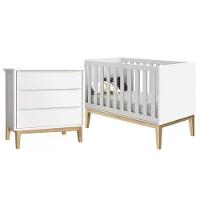 Jogo De Quarto Classic Cômoda 3 Gavetas E Berço Branco Fosco Com Pés Madeira Natural - Reller Móveis Branco Fosco - 1