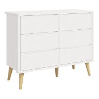 Cômoda Infantil Theo 6 Gavetas Branco Fosco Com Pés Madeira Natural - Reller Móveis Branco Fosco - 1