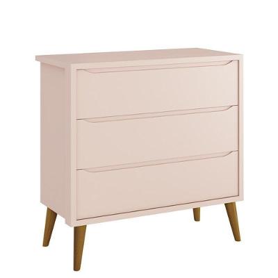 Cômoda Infantil Theo Retrô 3 Gavetas MDF com Puxador Embutido Rosa Fosco