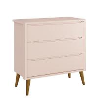 Cômoda Infantil 3 Gavetas Theo Retrô Rosa Fosco Com Pés Amadeirado - Reller Móveis Rosa Fosco - 1