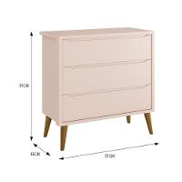 Cômoda Infantil 3 Gavetas Theo Retrô Rosa Fosco Com Pés Amadeirado - Reller Móveis Rosa Fosco - 2
