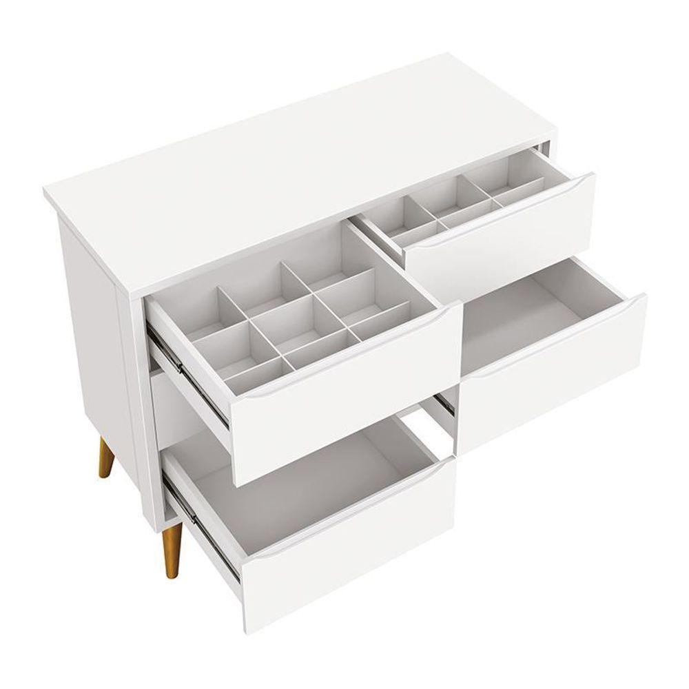 Cômoda Infantil Theo 6 Gavetas Branco Fosco Com Pés Amadeirado - Reller Móveis Branco Fosco - 3