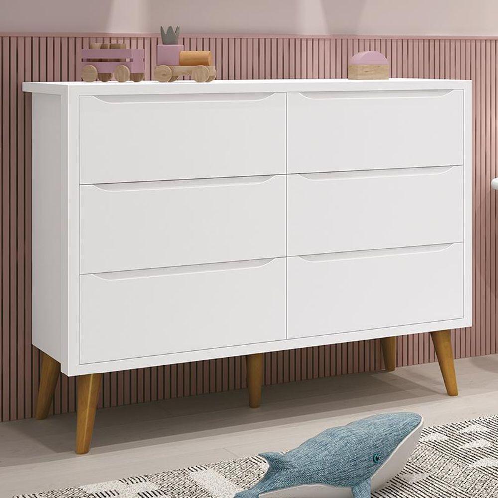 Cômoda Infantil Theo 6 Gavetas Branco Fosco Com Pés Amadeirado - Reller Móveis Branco Fosco - 4