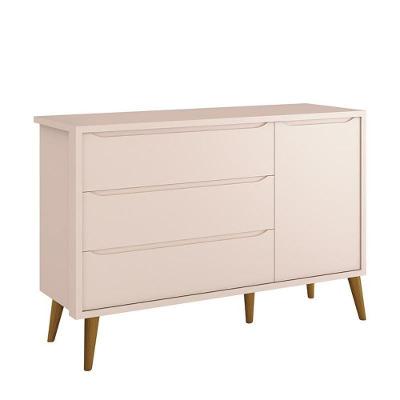 Cômoda Infantil Theo Retrô 3 Gavetas em MDF com Puxador Embutido Rosa Fosco com Pés Amadeirado