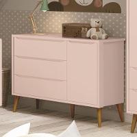 Cômoda Infantil 1 Porta E 3 Gavetas Theo Retrô Rosa Fosco Com Pés Amadeirado - Reller Móveis Rosa Fosco - 2