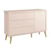 Cômoda Infantil Theo 1 Porta E 3 Gavetas Rosa Fosco Com Pés Madeira Natural - Reller Móveis Rosa Fosco - 1