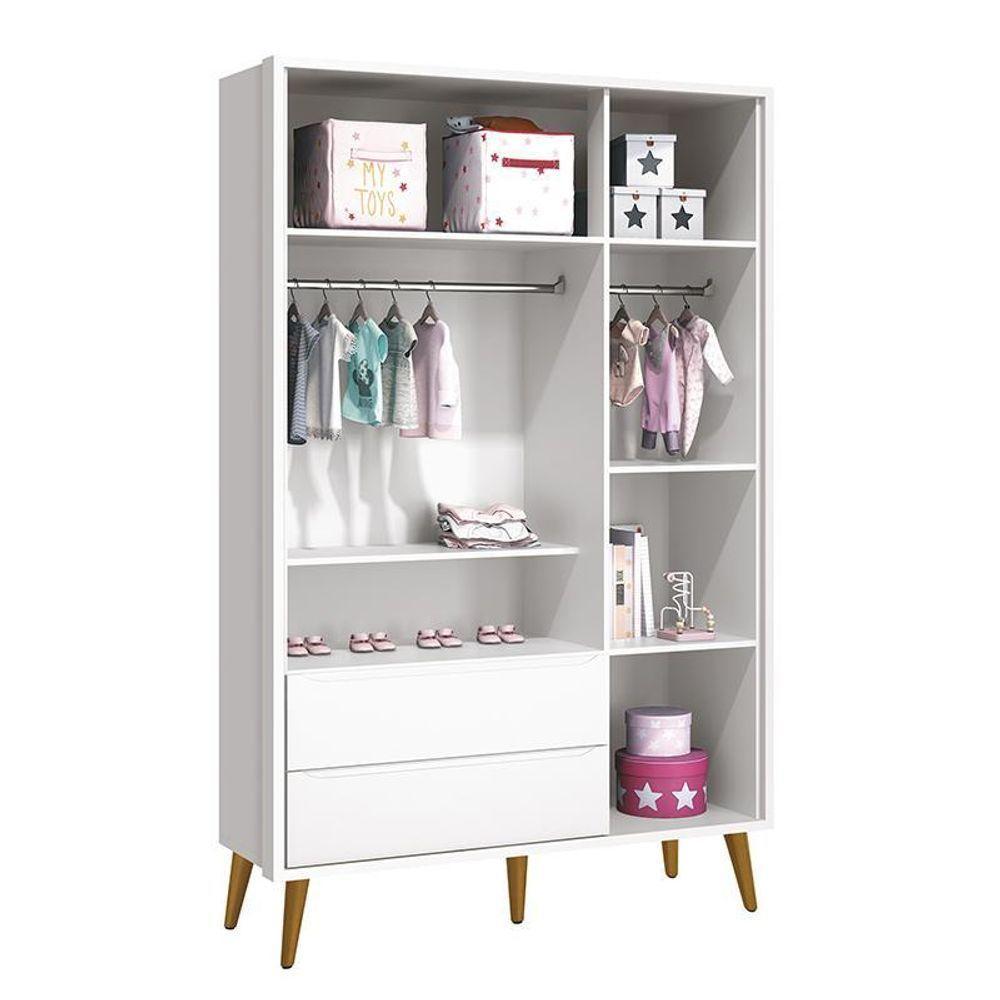 Guarda Roupa Infantil 3 Portas Theo Retrô Branco Fosco Com Pés Amadeirado - Reller Móveis Branco Fosco - 3