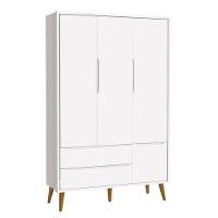 Guarda Roupa Infantil 3 Portas Theo Retrô Branco Fosco Com Pés Amadeirado - Reller Móveis Branco Fosco - 1