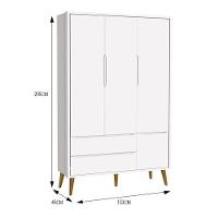 Guarda Roupa Infantil 3 Portas Theo Retrô Branco Fosco Com Pés Amadeirado - Reller Móveis Branco Fosco - 2