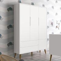 Guarda Roupa Infantil 3 Portas Theo Retrô Branco Fosco Com Pés Amadeirado - Reller Móveis Branco Fosco - 4