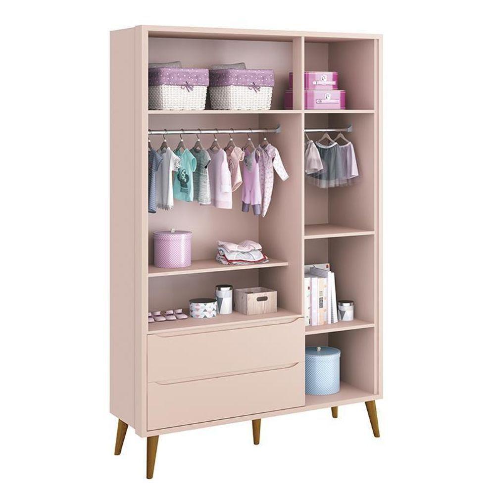 Guarda Roupa Infantil 3 Portas Theo Retrô Rosa Fosco Com Pés Amadeirado - Reller Móveis Rosa Fosco - 2