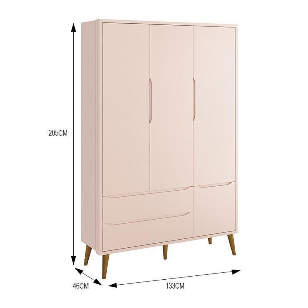 Guarda Roupa Infantil 3 Portas Theo Retrô Rosa Fosco Com Pés Amadeirado - Reller Móveis Rosa Fosco - 4