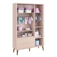 Guarda Roupa Infantil 3 Portas Theo Retrô Rosa Fosco Com Pés Amadeirado - Reller Móveis Rosa Fosco - 2