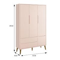 Guarda Roupa Infantil 3 Portas Theo Retrô Rosa Fosco Com Pés Amadeirado - Reller Móveis Rosa Fosco - 4