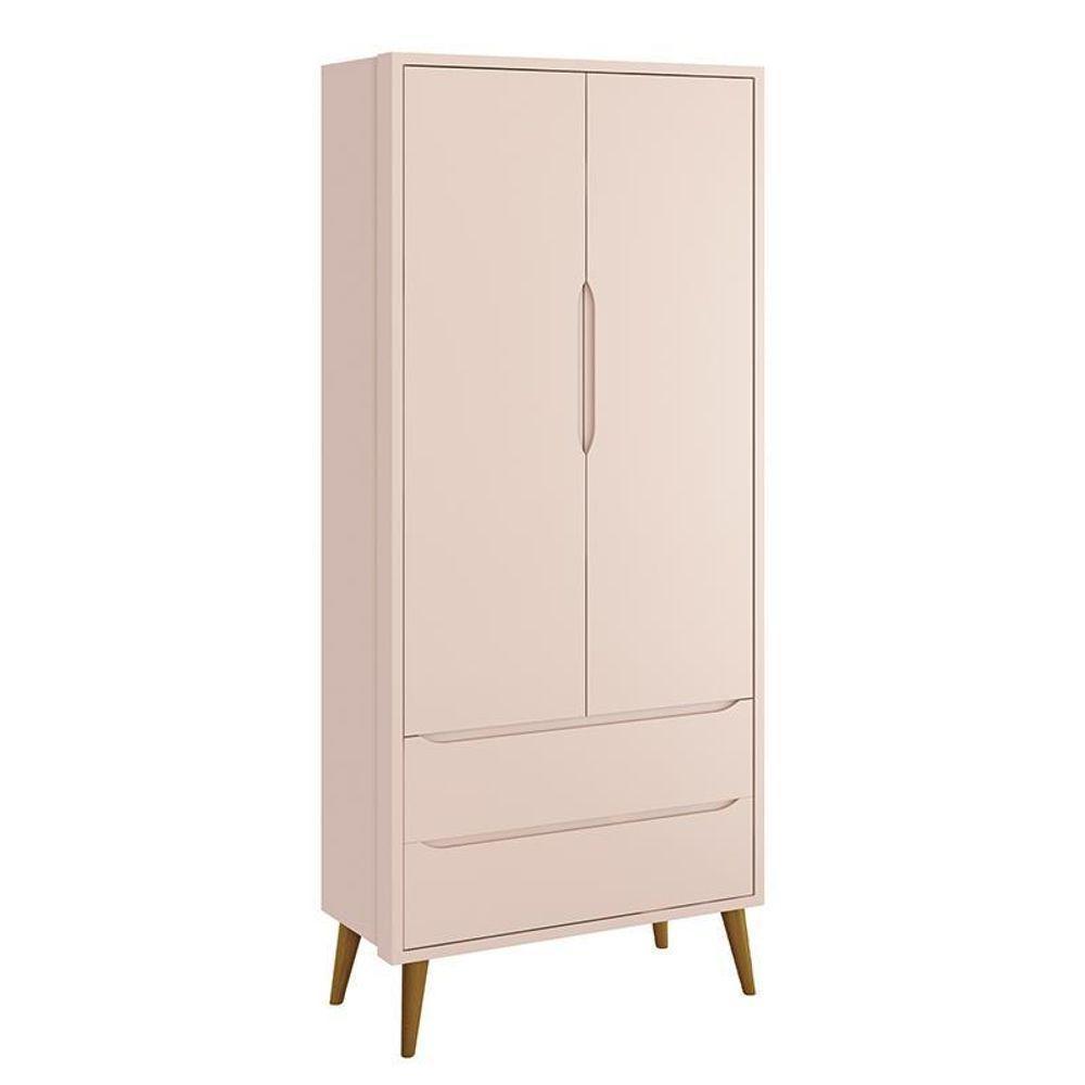 Guarda Roupa Infantil 2 Portas Theo Retrô Rosa Fosco Com Pés Amadeirado - Reller Móveis Rosa Fosco - 1