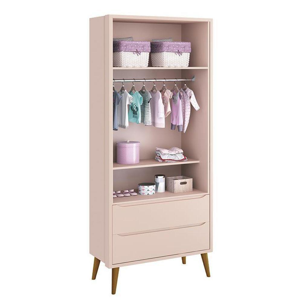 Guarda Roupa Infantil 2 Portas Theo Retrô Rosa Fosco Com Pés Amadeirado - Reller Móveis Rosa Fosco - 3