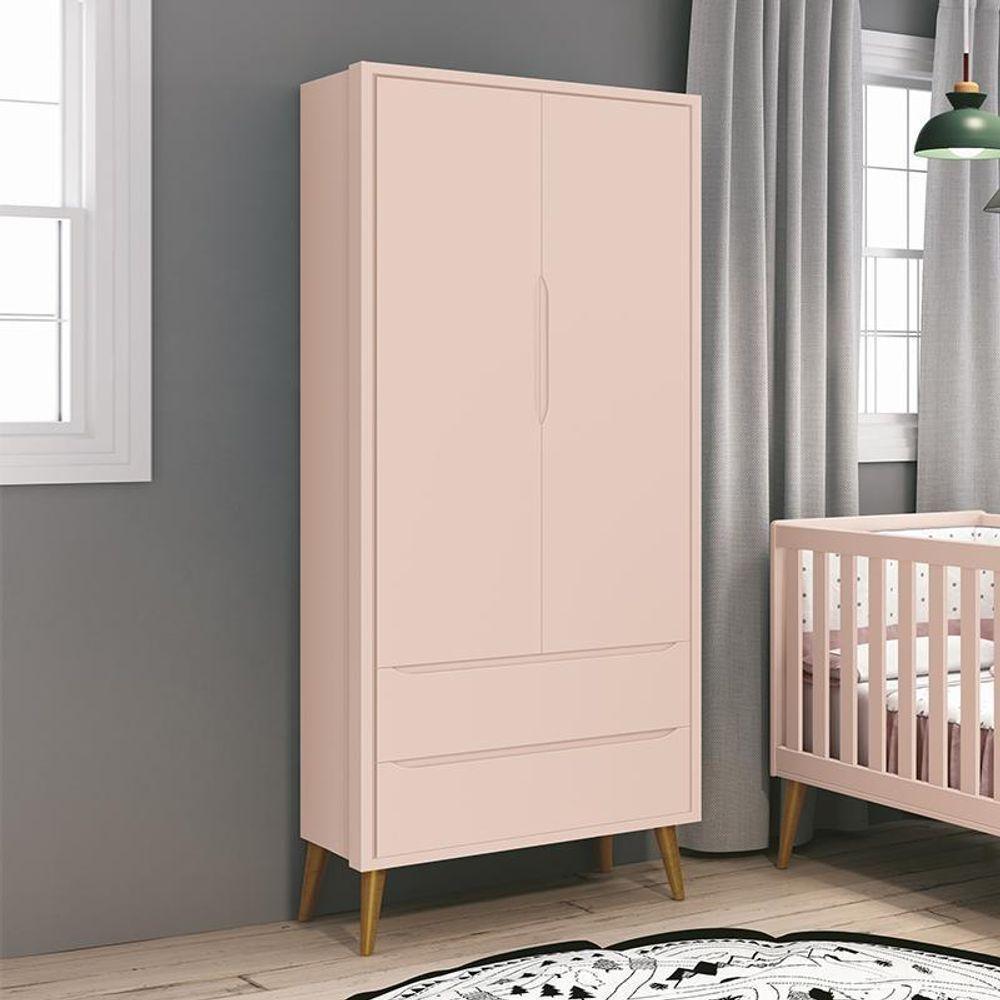 Guarda Roupa Infantil 2 Portas Theo Retrô Rosa Fosco Com Pés Amadeirado - Reller Móveis Rosa Fosco - 4