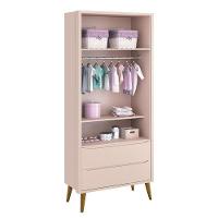 Guarda Roupa Infantil 2 Portas Theo Retrô Rosa Fosco Com Pés Amadeirado - Reller Móveis Rosa Fosco - 3