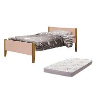 Cama Solteiro Simba Rosa Fosco Pés Amadeirado Com Colchão D20 - Reller Móveis Rosa Fosco - 1