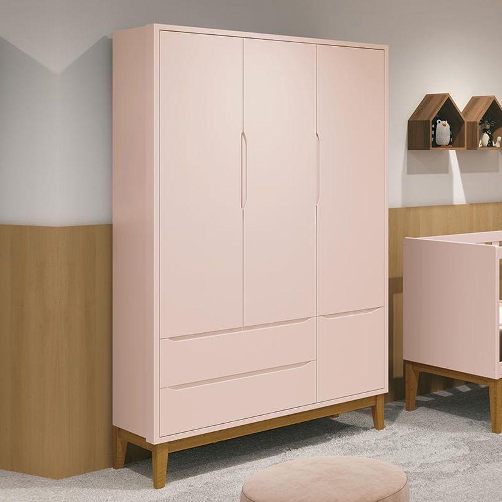 Guarda Roupa Infantil 3 Portas Classic Rosa Fosco Com Pés Amadeirado - Reller Móveis Rosa Fosco - 4