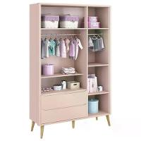 Guarda Roupa Infantil Theo 3 Portas Rosa Fosco Com Pés Madeira Natural - Reller Móveis Rosa Fosco - 2