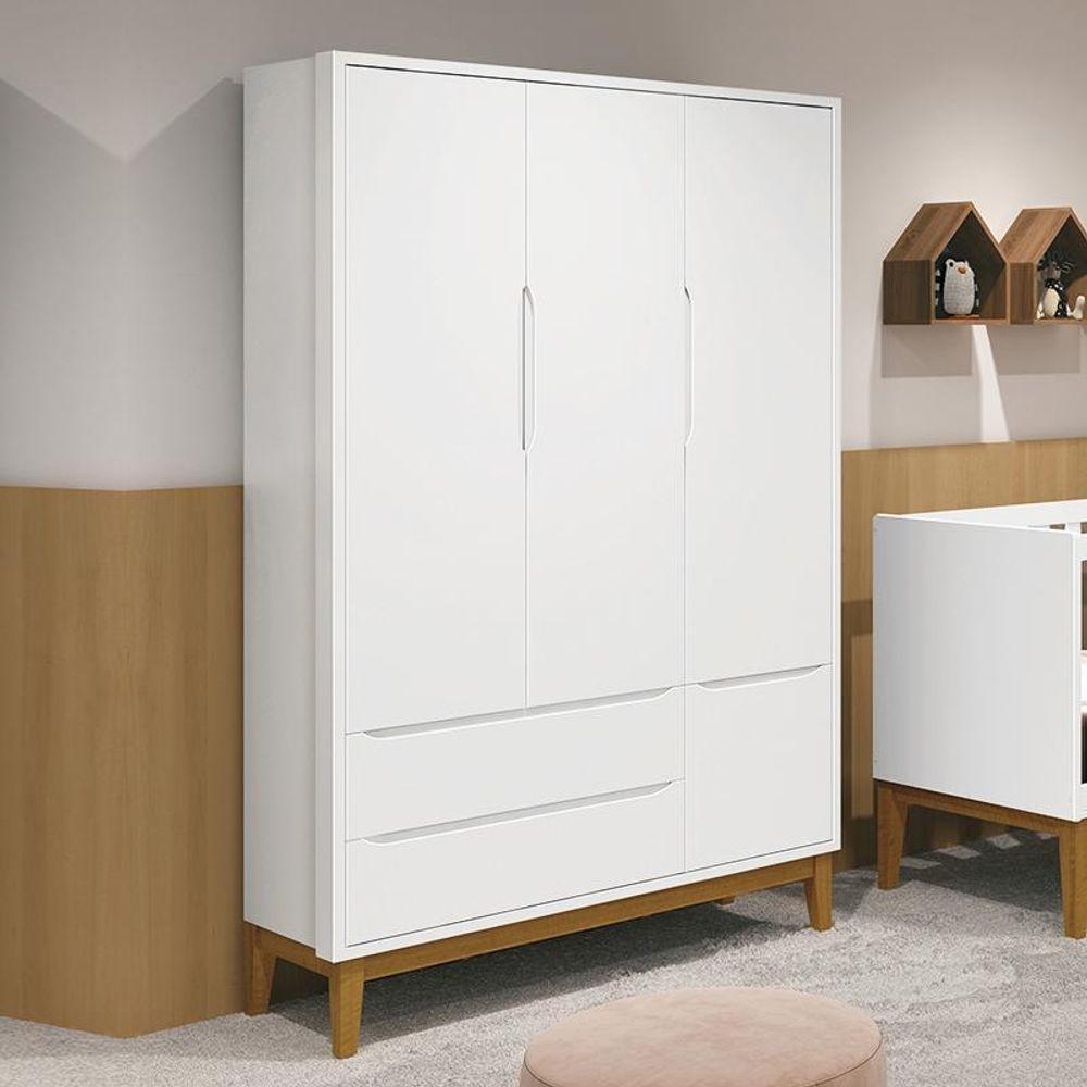 Guarda Roupa Infantil 3 Portas Classic Branco Fosco Com Pés Amadeirado - Reller Móveis Branco Fosco - 4