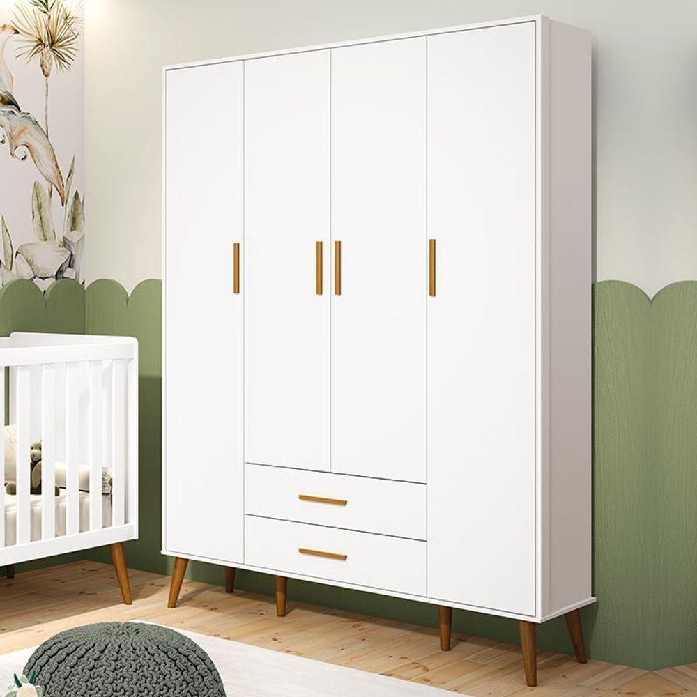 Guarda Roupa Infantil Isis 4 Portas E 2 Gavetas Branco - Reller Móveis Branco - 3
