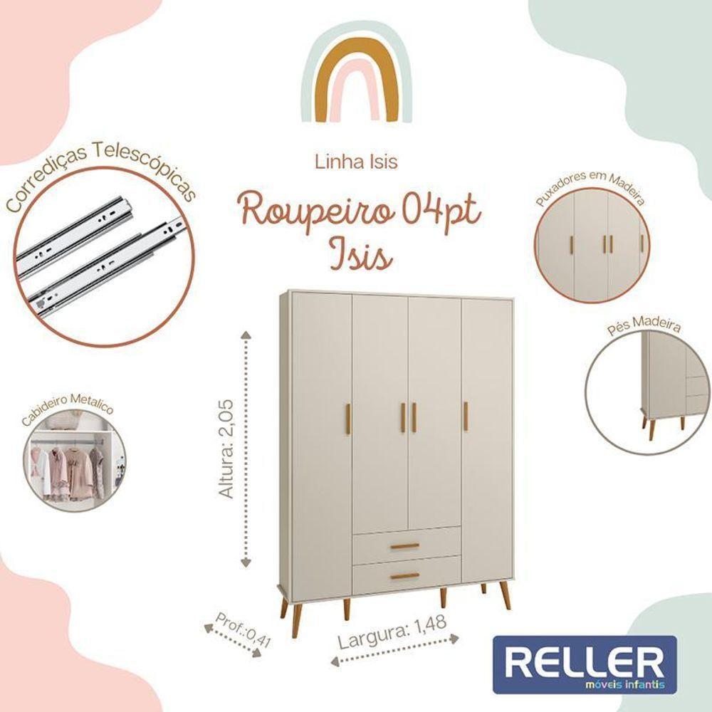 Guarda Roupa Infantil Isis 4 Portas E 2 Gavetas Areia - Reller Móveis Areia - 2