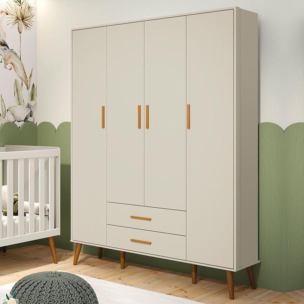 Guarda Roupa Infantil Isis 4 Portas E 2 Gavetas Areia - Reller Móveis Areia - 4