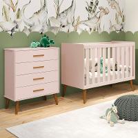 Jogo De Quarto Infantil Isis Cômoda 4 Gavetas E Berço Rosa - Reller Móveis Rosa - 3