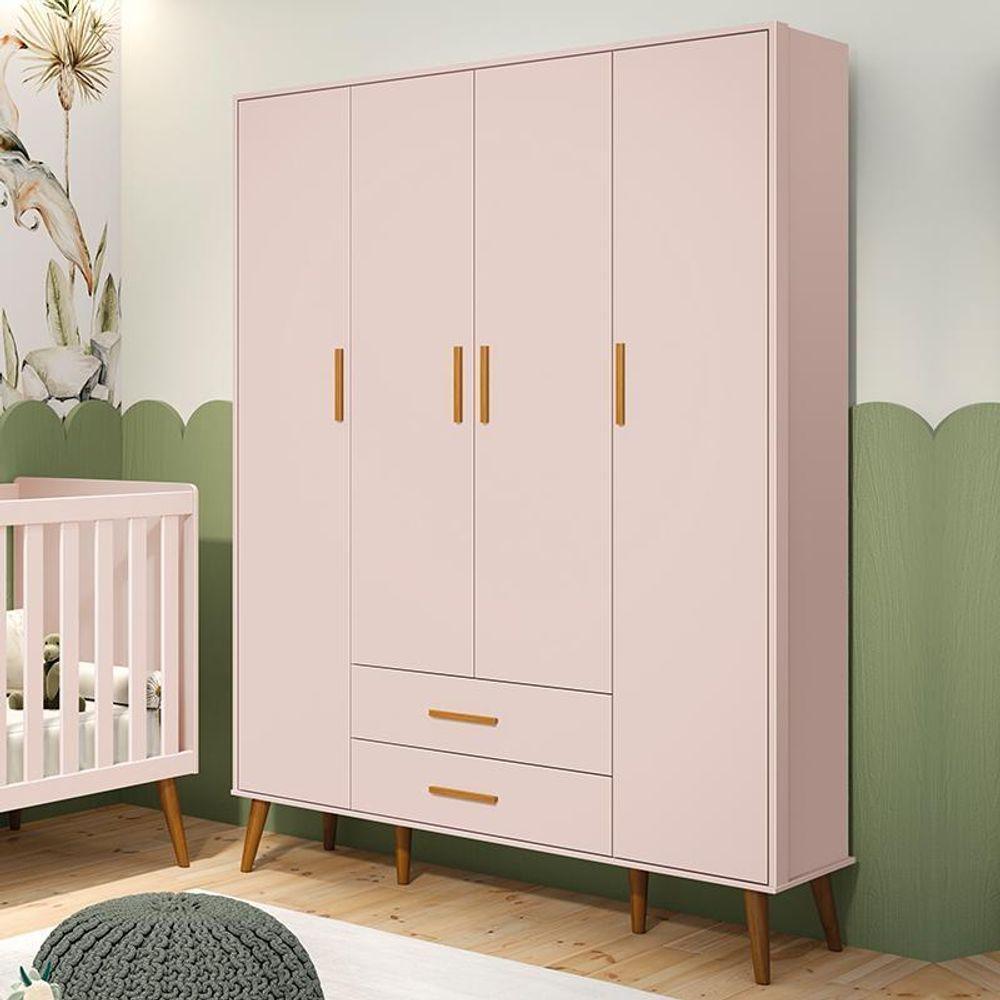 Guarda Roupa Infantil Isis 4 Portas E 2 Gavetas Rosa - Reller Móveis Rosa - 3