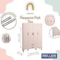 Guarda Roupa Infantil Isis 4 Portas E 2 Gavetas Rosa - Reller Móveis Rosa - 4