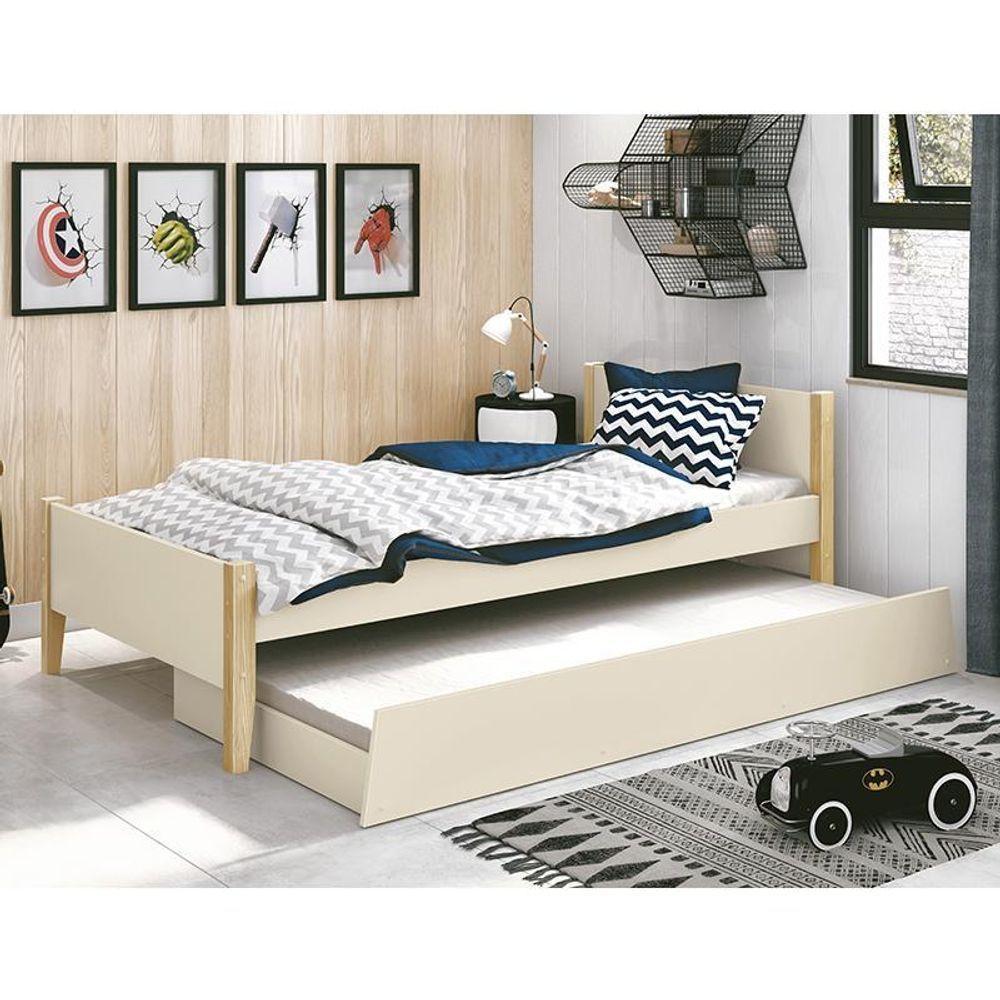Bicama Solteiro Simba Areia Fosco Com Pés Madeira Natural - Reller Móveis Areia Fosco - 5